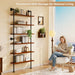 Industrial Pipe Bookshelf, Wall Mounted Shelf, 36 Inch, Walnut Brown | 6 Tier Open Bookcase, Solid Pine Wood, Black Iron Pipe Frame, 40 Lbs per Shelf, for Books, Kitchen, Office Decor