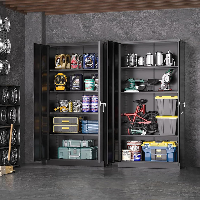 SeventyTwoInch Black Stainless Steel Locking Storage Cabinet