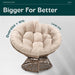 Metal Oversized Swivel Papasan Chair, Living Room Chair with Beige Cushion, Brown Frame, 360° Swivel, Skillfully Woven Resin Wicker, 46 Inch Wide, Bee-Designed Base, Modern Style, Indoor Use