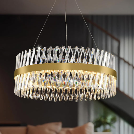 Modern Crystal Chandelier, 32 Inch Gold Crystal Chandeliers for Dining Room over Table, Luxury round Chandeliers for Living Room Dining Room Light Fixture Chandelier for Entryway Bedroom, Kitchen