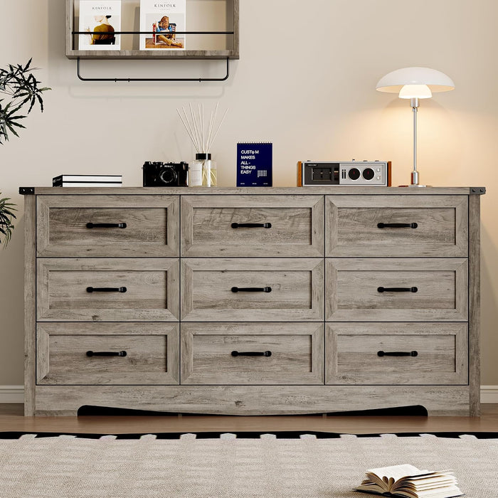 9-Drawer Dresser for Bedroom, Modern Wooden Chest of Drawers with Metal Handles, Anti-Tipping Design, Sturdy and Stable Storage Organizer for Living Room, Entryway, Home Office