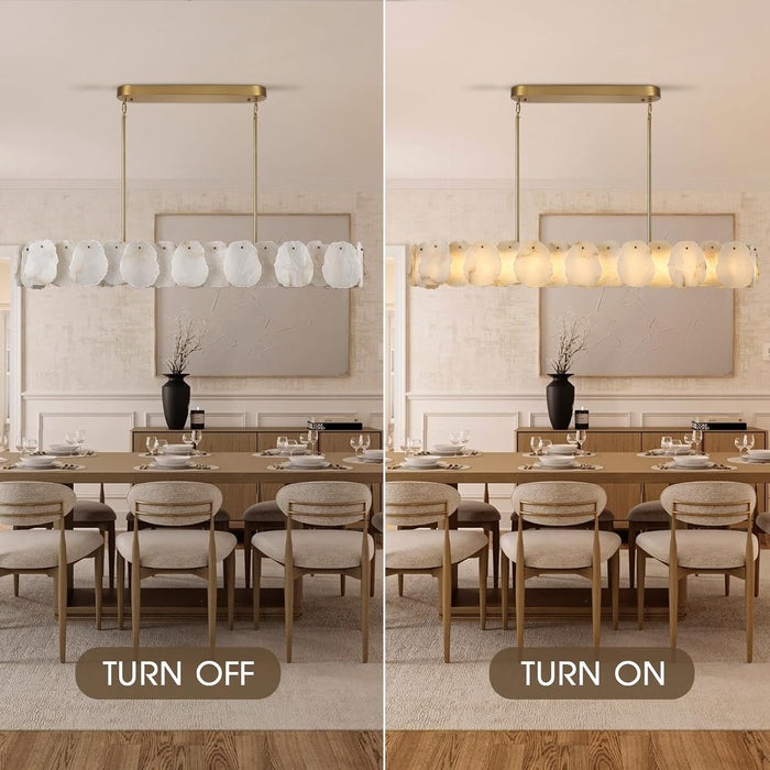 Alabaster Chandelier, 58 Inch Modern Rectangular Chandelier for Dining Room, Dimmable Linear Chandeliers for Kitchen Island, Natural Spanish Marble Stone Chandeliers for Dining Table, Living Room