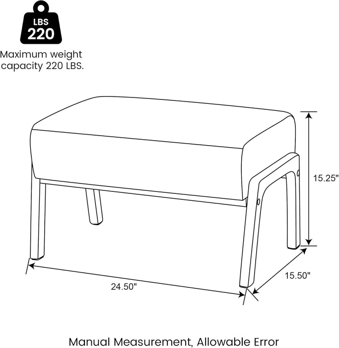 Rectangle Ottoman Bench, Modern Coffee Leatherette Footstool with Walnut Rubberwood Legs for Living Room, Bedroom