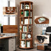 Rotating 6-Tier Walnut Rubberwood Bookcase 360 Degree