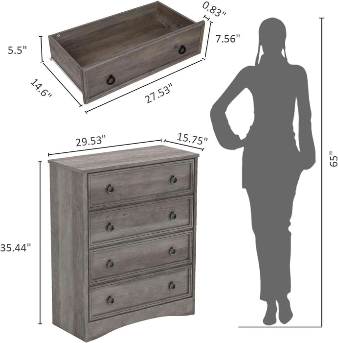 Modern 4 Drawer Dresser, Dressers for Bedroom, Tall Chest of Drawers Closet Organizers and Storage for Clothes - Easy Pull Handle, Textured Border 5.5" Deep Drawers for Bedroom, Living Room, Gray