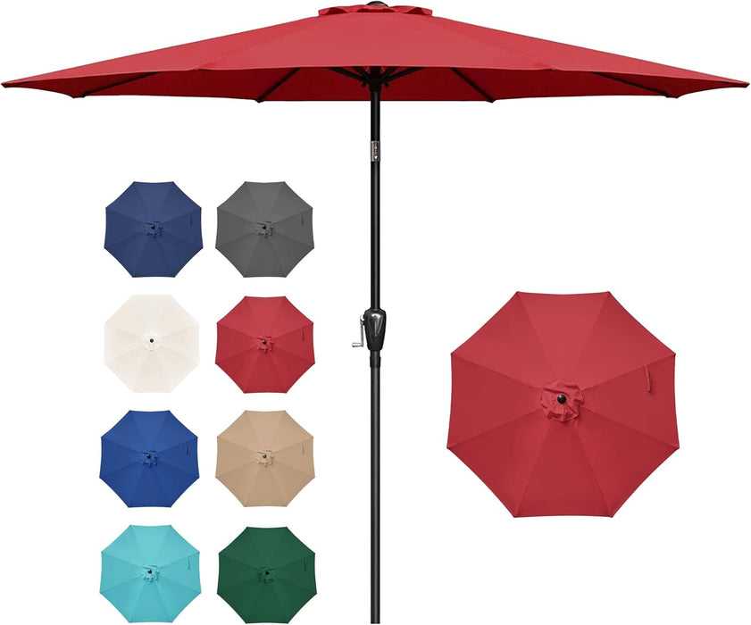 9FT Outdoor Patio Umbrella Table Market Umbrella with Push Button Tilt and Crank, 8 Sturdy Ribs, UV Protection Waterproof for Garden, Lawn, Deck, Backyard, Pool, Red