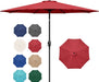 9FT Outdoor Patio Umbrella Table Market Umbrella with Push Button Tilt and Crank, 8 Sturdy Ribs, UV Protection Waterproof for Garden, Lawn, Deck, Backyard, Pool, Red