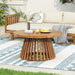 Outdoor Acacia Wood Conversation Set - Patio 3-Seat Loveseat Sofa W/Coushion and round Coffee Table for Backyard, Lawn, Balcony, Teak+Beige