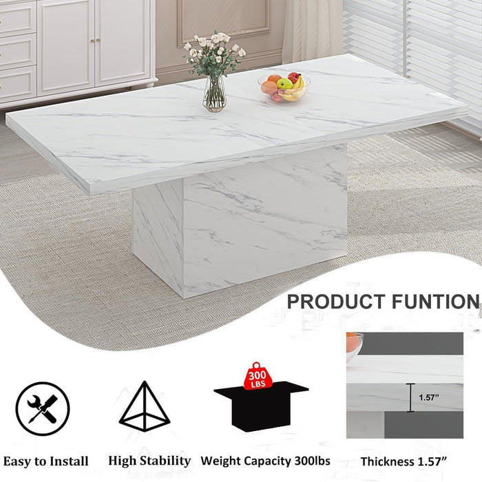 71” White Faux Marble Dining Table, Rectangle Modern Dinner Kitchen Table for 6-8, Farmhouse Long Kitchen Furniture for Living Room, Industrial Wood Dining Room Table with Sturdy Base