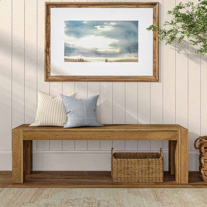 Camden, Farmhouse Dining Bench, 58", Solid Wood Dining Bench, Rustic Bench for Dining Table and Kitchen, Natural Wood Grain, Rustic Honey