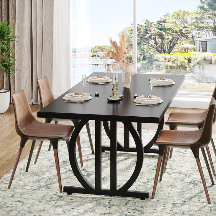 Modern Dining Table for 4-6 People, 63" Large Rectangular Kitchen Table with Geometric Legs, Unique Dinner Table Kitchen & Dining Room Furniture