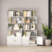 Geometric Bookcase with Cabinet, S Shaped Bookshelf 5-Tier Book Shelves for Bedroom, Modern Wood Decorative Display Shelf Tall Book Case for Home Office, Gold and White