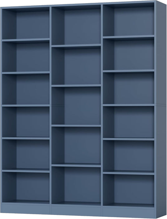 Blue Triple Wide Freestanding Bookshelf 74Inch Tall