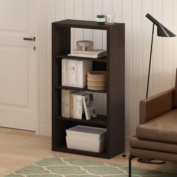 Viola Book Shelf, 4-Tier Bookshelf, Bookcase with Open Shelf, 11.3 X 23.2 X 45.4, for Living Room, Bedroom, Home Office, Dark Oak