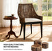 Natural Cane Mesh Rattan Accent Chair, Tropical Coastal Woven Back Armchair with Beige Fabric Cushion & Black Tapered Wood Legs, Ergonomic Comfort for Living Room Bedroom