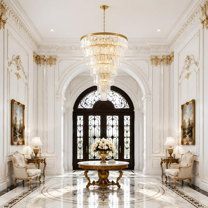 40-Inch Large Crystal Chandeliers 7-Tier Modern Gold K9 Crystal Chandelier,20-Light Luxury round Crystal Chandelier for High Ceiling Entryway Staircase Living Room Foyer