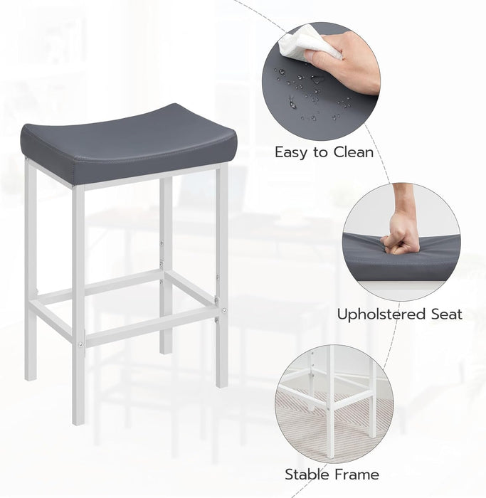 Bar Stools, Set of 2 Bar Chairs, Counter Height Stools, Saddle Stools with Curved Surface, Kitchen Stools, 24.8 Inches, 2.4" Thick Upholstery, for Kitchen, Dining Room, White and Gray WG10BY01