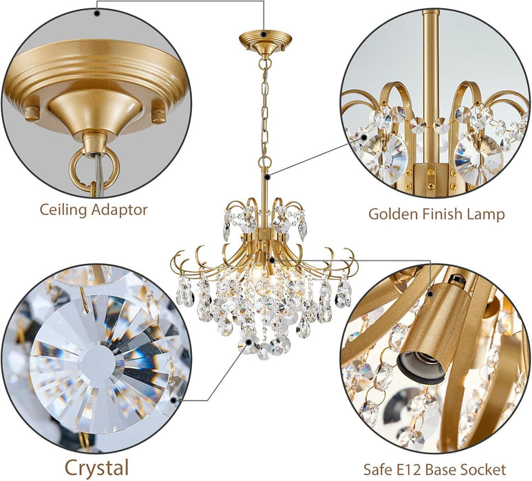 Golden Crystal Chandeliers 4 Light Dining Fixtures