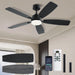 52 Inch Ceiling Fans with Lights, Black Ceiling Fan and Remote/App Control, 2 Downrods, DC Reversible, Noiseless, Dimmable, 5 Dual-Sided Blades Modern Ceiling Fan for Indoor/Outdoor Use