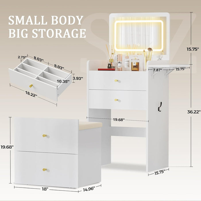 Compact Makeup Vanity Desk With Illuminated Mirror