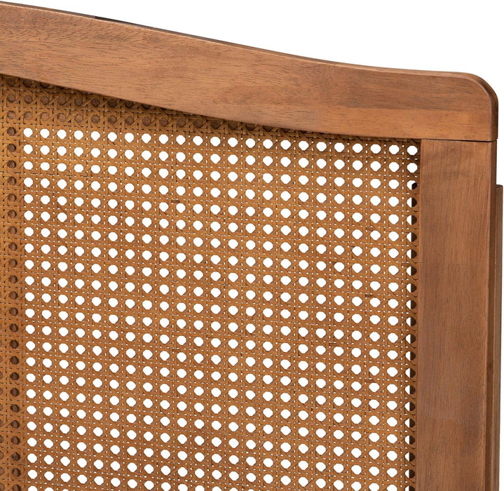 Marieke Mid-Century Modern Ash Wanut Finished Wood and Synthetic Rattan Queen Size Headboard