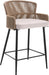 Farmhouse Woven Bar Stools Set of 3, 26 Inch Linen Upholstered Rattan Barstools with Curved Backs, Modern Cane Counter Height Bar Chairs with Metal Legs and Armrest for Kitchen Island, Beige
