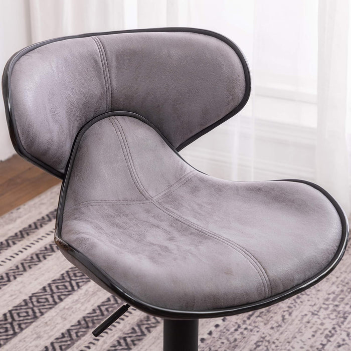 Masaccio Weathered Gray Upholstery Airlift Adjustable Swivel Barstool with Chrome Base, Set of 2