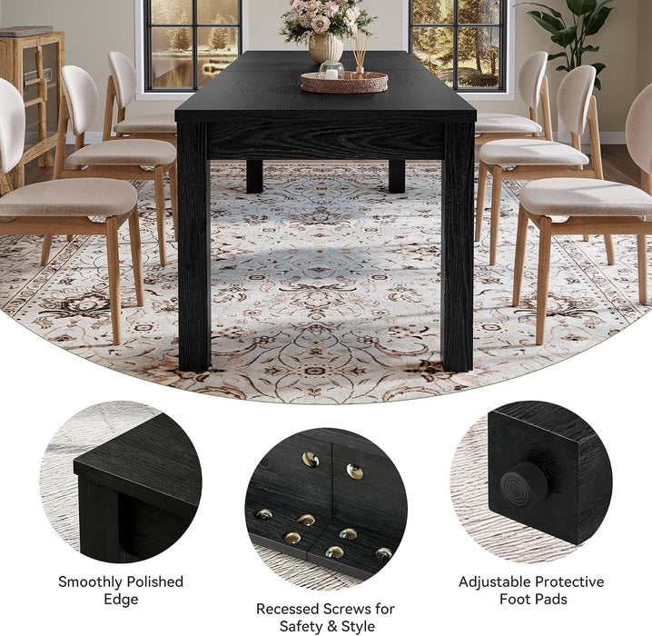 78.7" Large Dining Table for 6 8, Solid Wood Rustic Kitchen Table, Modern Farmhouse Rectangular Dining Desk for Kitchen, Living Room, Black