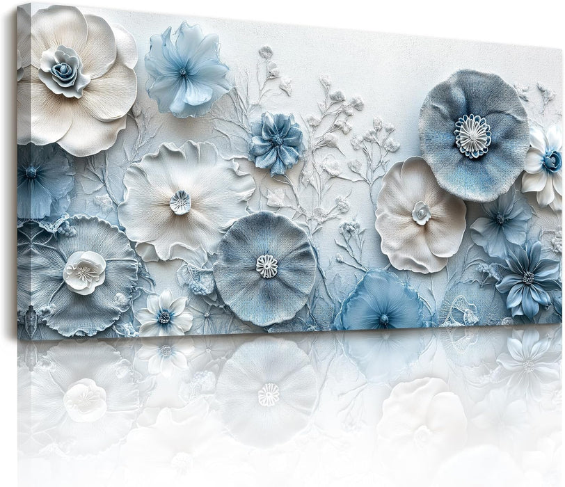 Floral Wall Art, Large Wall Decor, Blue Wall Art, Modern Elegant Flowers Painting, Nature Botanical Prints, Chic Pictures for Living Room Bedroom Bathroom Office Home Decoration 20"X40"