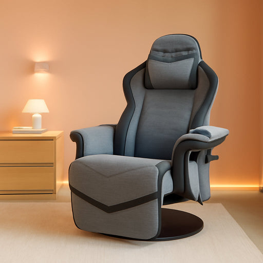 900 Gaming Recliner - Video Games Console Recliner Chair, Computer Recliner, Adjustable Leg Rest and Recline, Recliner with Cupholder, Reclining Gaming Chair with Footrest - Gray Fabric