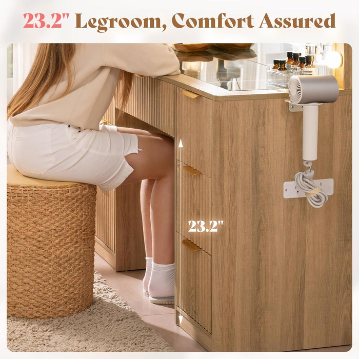 36InchesWide Fluted Vanity Desk With Premium Mirror