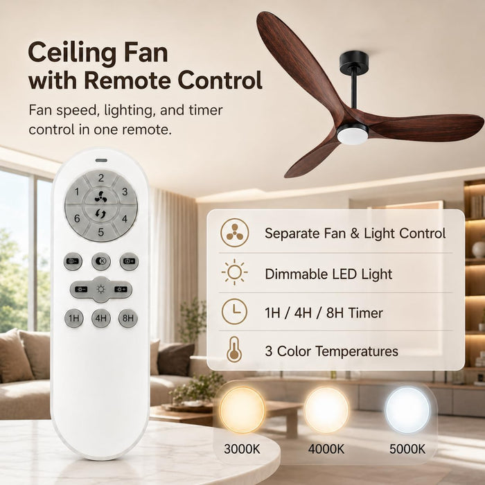 60" Ceiling Fan with Light, Walnut Wood-Look ABS Plastic Blades