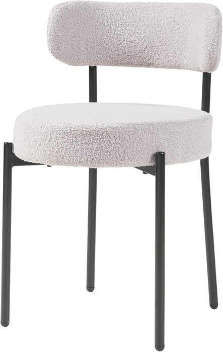 Modern Dining Room Chairs, Mid-Century round Upholstered Boucle Kitchen Dining Chairs with Black Metal Legs (4, Grey)