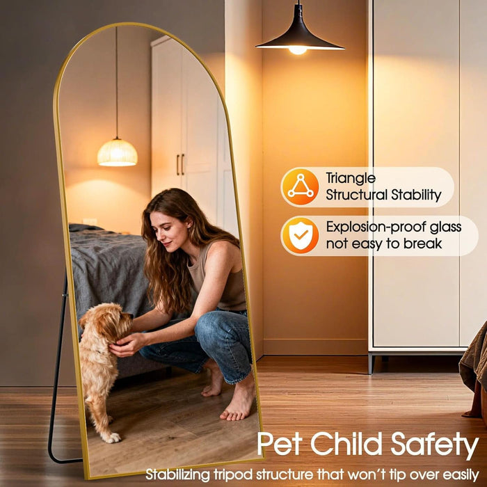 71"X30"Floor Mirror Full Length,Arched Full Length Mirror with Stand,Full Body Mirror,Hanging or Large Leaning for Bedroom Living Room Gold
