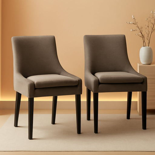 Upholstered Dining Chairs Set of 2, Fabric Accent Side Leisure Chairs with Mid Back and Wood Legs for Living Room/Dining Room-Camel