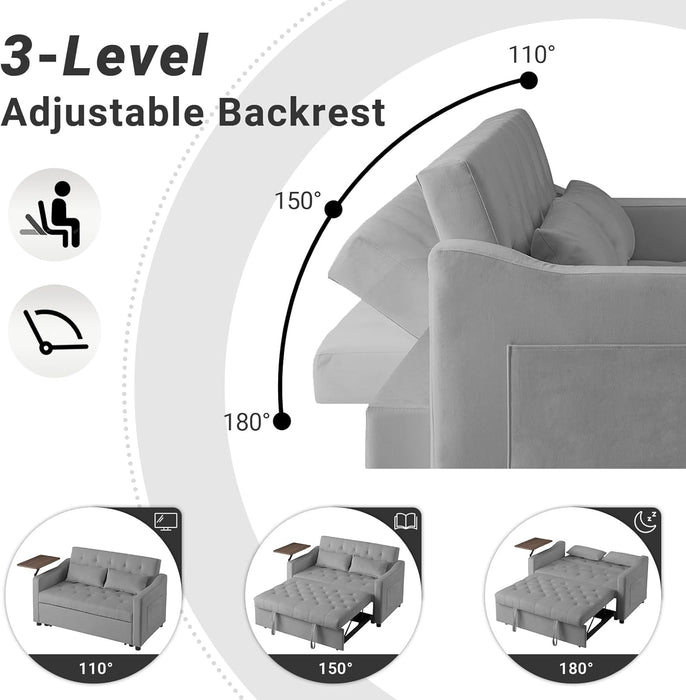 Grey Adjustable Backrest Convertible Sleeper Sofa Bed