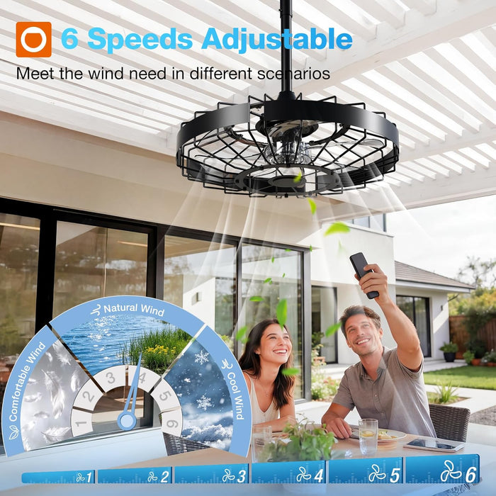 20 Inch Outdoor Ceiling Fan without Light, IP65 Waterproof Plug in Caged Hanging Fan, Remote Control, 6 Speeds Reversible Outdoor Fans for Patio, Gazebo, Pergola, Porch