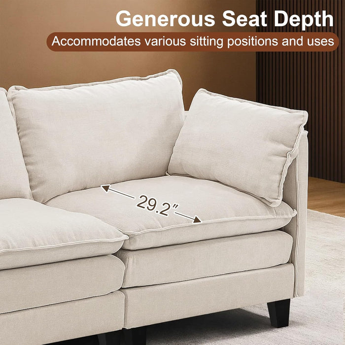 111Inch Modular Sectional Sofa Beige Upholstered Cushions