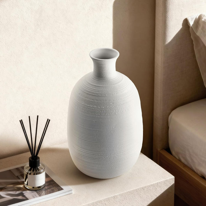 10.4" Modern Ceramic Table Lamp, Fully Dimmable Modern Bedside Lamps for Bedroom, Living Room and Nightstand, White Translucent Ceramic Shade, Warm Ambient Lighting, Corded, Bulb Included