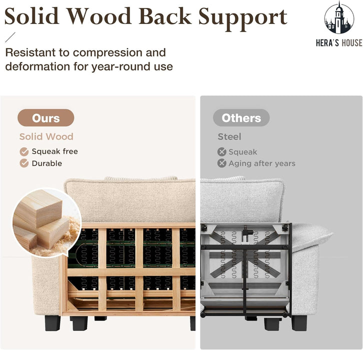 158-Inch L-Shaped Sectional Sofa, Comfy Cloud Couch with 4 Throw Pillows and 1 Ottomans, 5-Seater Modular Sectional Sofa Couches for Living Room, Chenille Beige