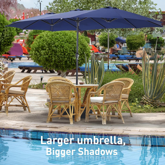 Large Patio Umbrella with Base Included,15Ft Double Sided Outdoor Rectangular Patio Umbrella with Crank Handle, for Lawn Garden, Blue