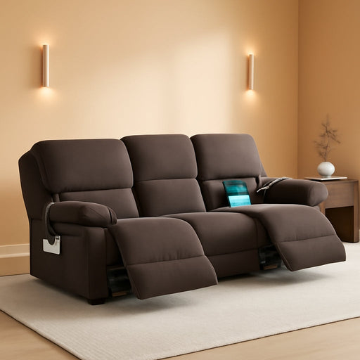 Power Recliner Sofa, Home Theater Seating Seats with Type-C Charging Ports, Electric Reclining Sofa for Living Room, Home Theater, Brown Chenille