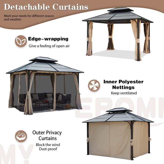 10x12 Foot Hardtop Gazebo Beige UVResistant Curtains