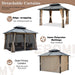 10x12 Foot Hardtop Gazebo Beige UVResistant Curtains