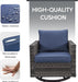 6 Piece Wicker Patio Furniture Set - Outdoor Swivel Rocker Chairs Set with Coffee Table, 3 Seat Sofa & Ottomans, Small Patio Conversation Sets Proch Furniture for Balcony Deck - Grey/Blue