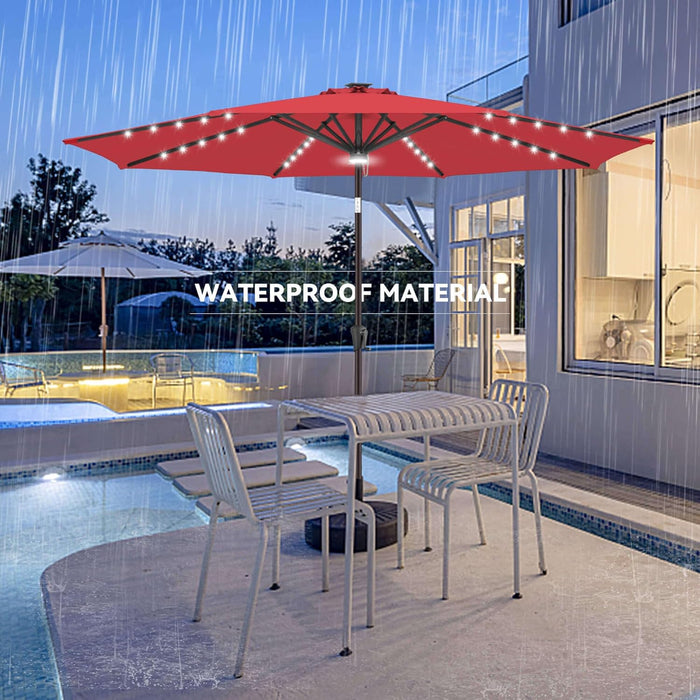 9FT Solar Umbrella Outdoor - Lighted Solar Patio Umbrella with 40 LED Lights Waterproof UV Protection, Table Umbrella with Tilt for Pool, Porch, Garden, Deck, Backyard (Red)
