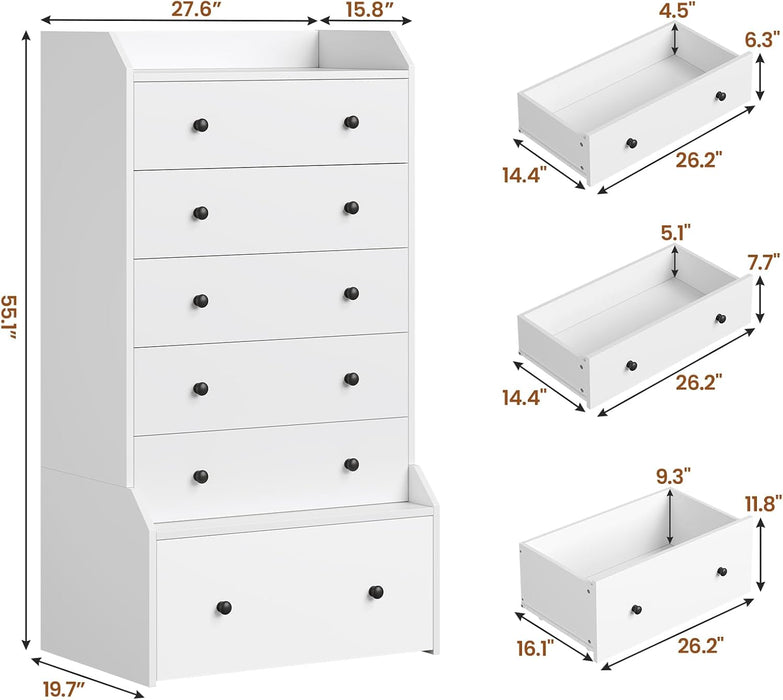 Tall 6 Drawer White Modern Dresser