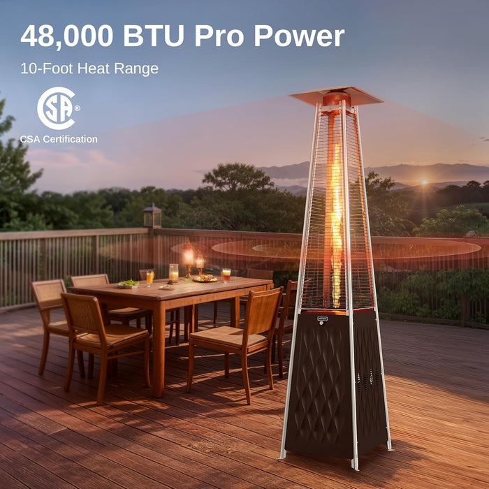 Pyramid Patio Heater, 48,000 BTU Outdoor Patio Heater, Quartz Glass Tube Propane Heater for Commercial & Residential, Triple Protection System, with Wheels, 2024 Upgrade, Bronze