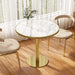 31.5" Circle Tulip Table with Sintered Stone Tabletop, Gold Edge & Pedestal | Modern round Dining Table, Leisure Bistro Table for Kitchen, Small Places, Living Room, Cafe, Restaurant (Snow Peak Marble)