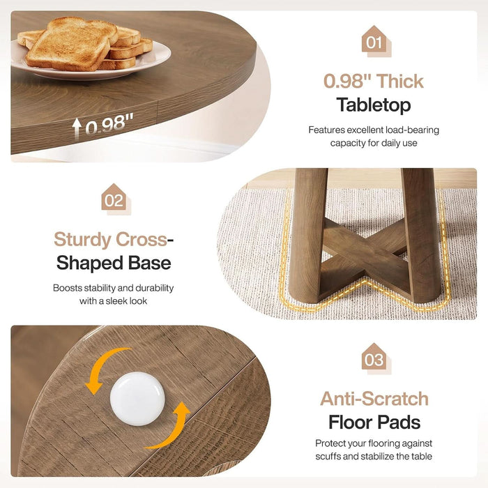 round Dining Table for 4-6 People, 47-Inch Kitchen Table